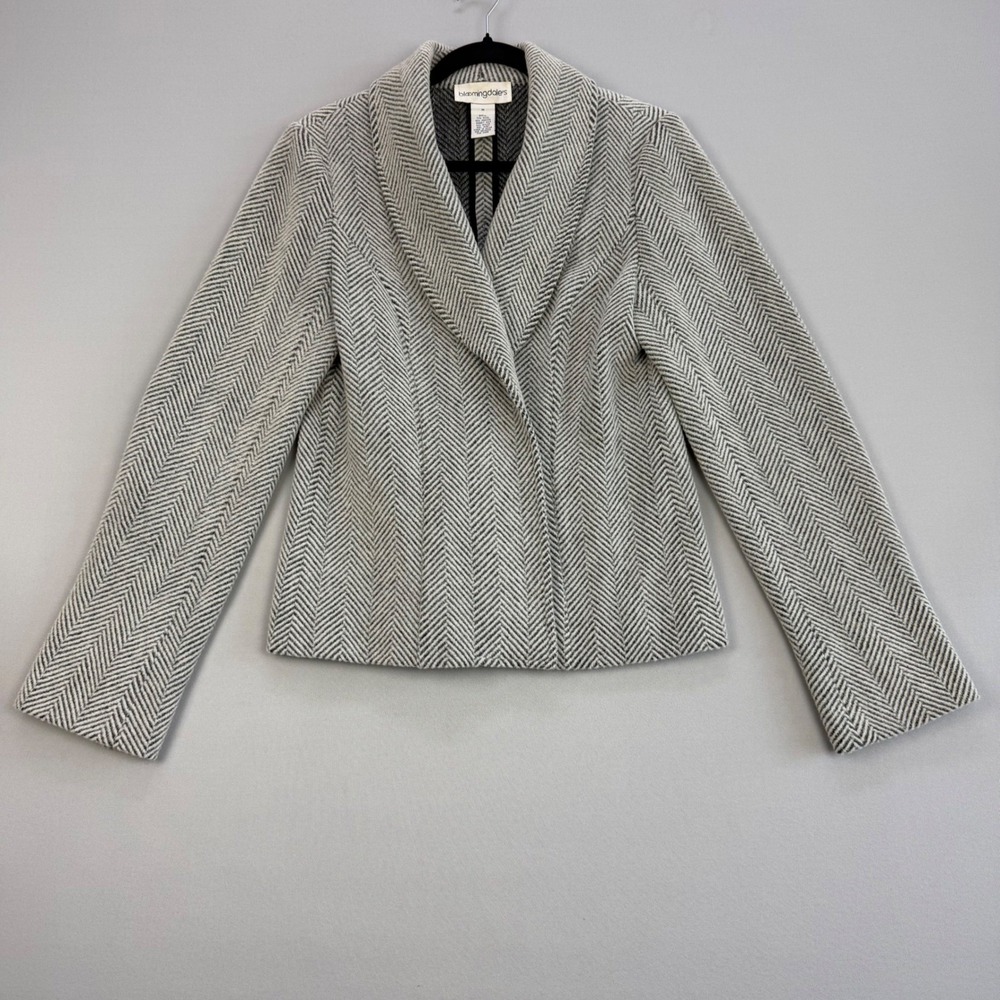 Vintage Bloomingdales Herringbone Wool Angora Blazer Shawl Collar Jacket M